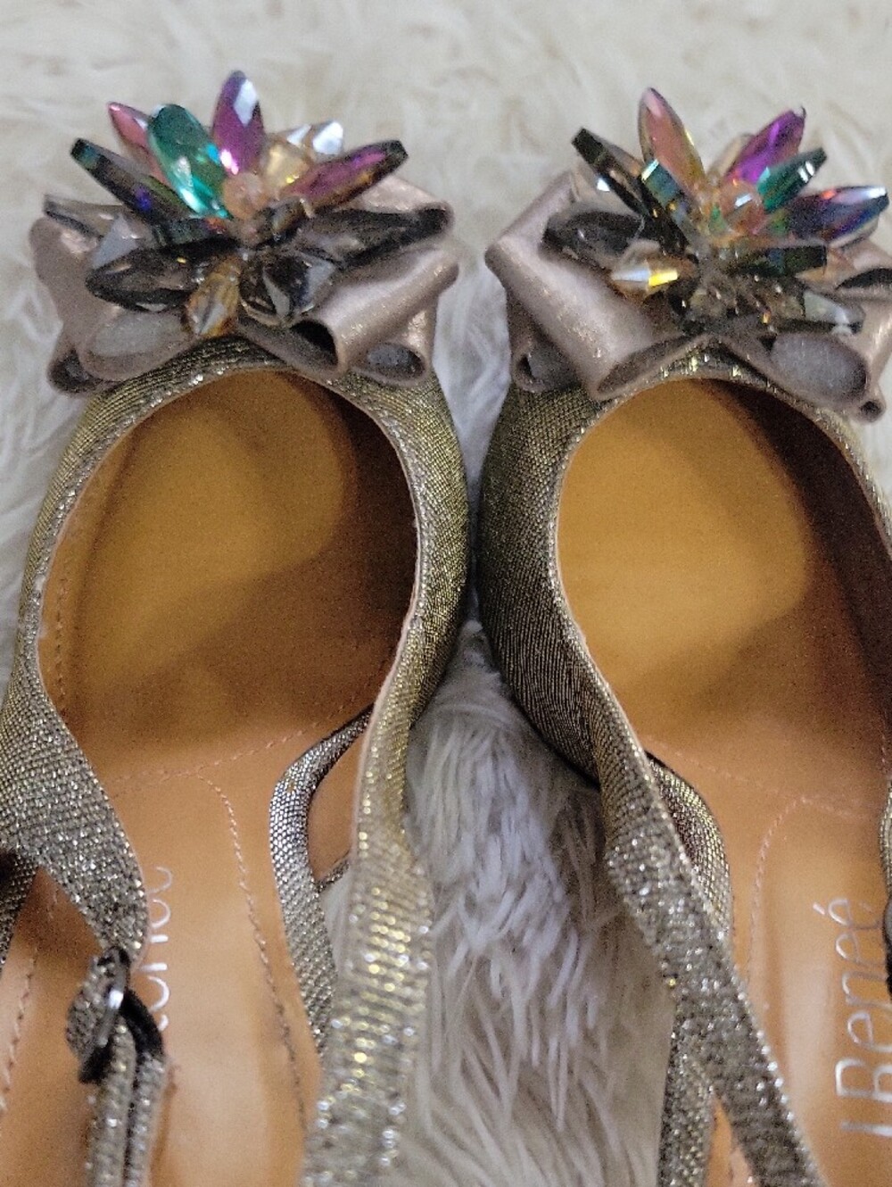 J.Renee Silver Slingback Heels with Multicolor Gem Flower - Picture 8 of 9